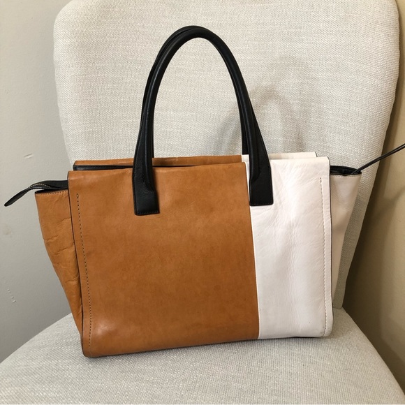 Coach Bleecker Brown Black White Colorblock Riley Carryall Tote Handbag - Picture 3 of 16